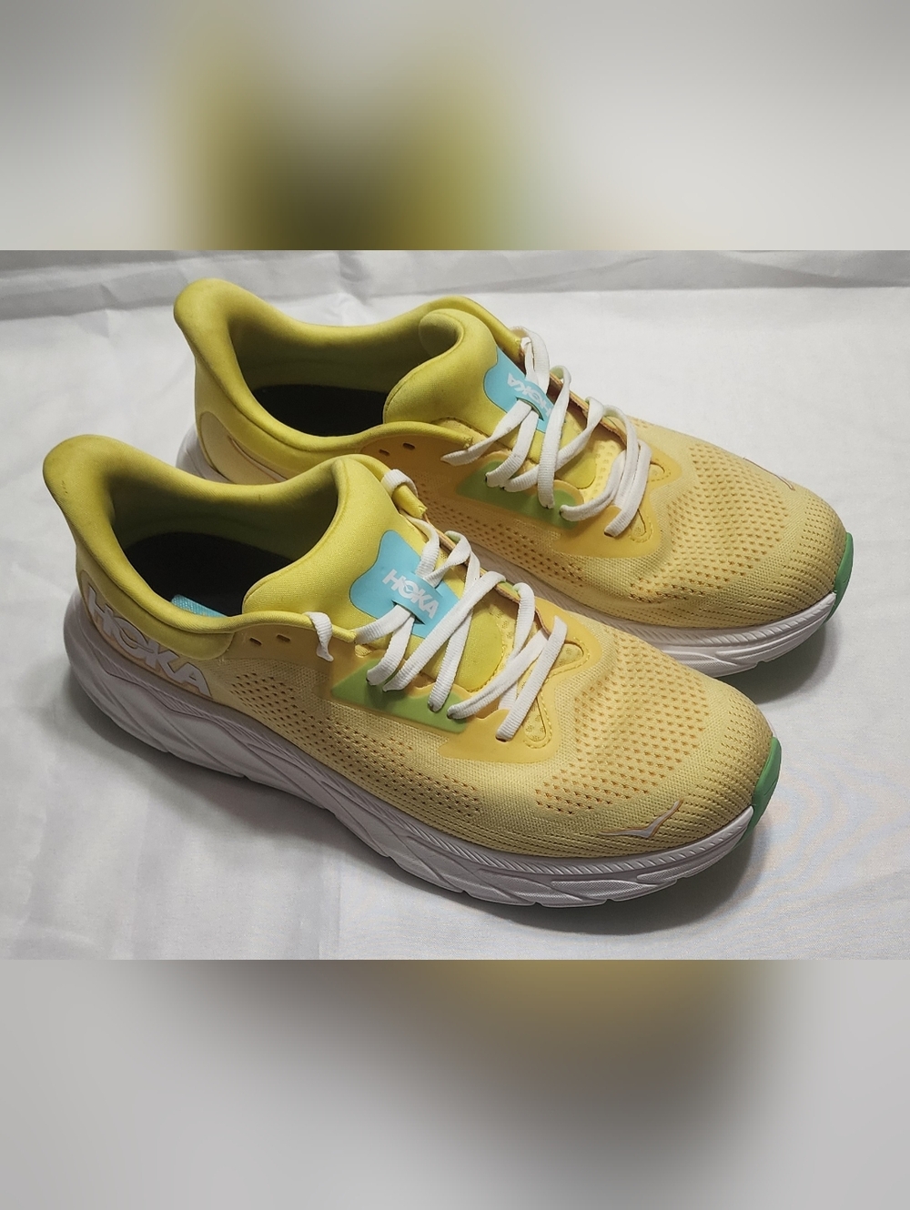 Hoka One One Yellow Athletic Running Shoes with White Laces